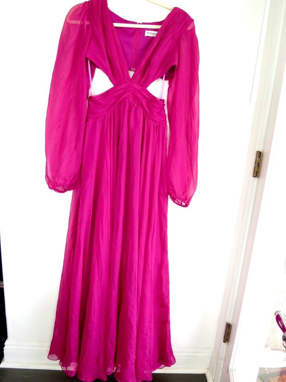 Fuchsia Cutout Maxi Dress with Sheer Long Sleeves